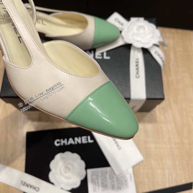 Chanel專櫃經典款女士涼鞋 香奈兒時尚sling back涼鞋平跟鞋6.5cm中跟鞋 dx2568